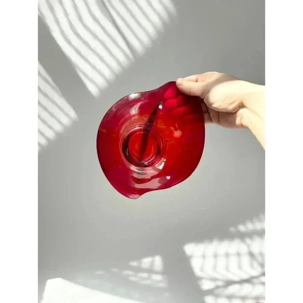 MCM Epic Viking Glass Co. Divided Ruby Red Dish - Picture 2 of 9